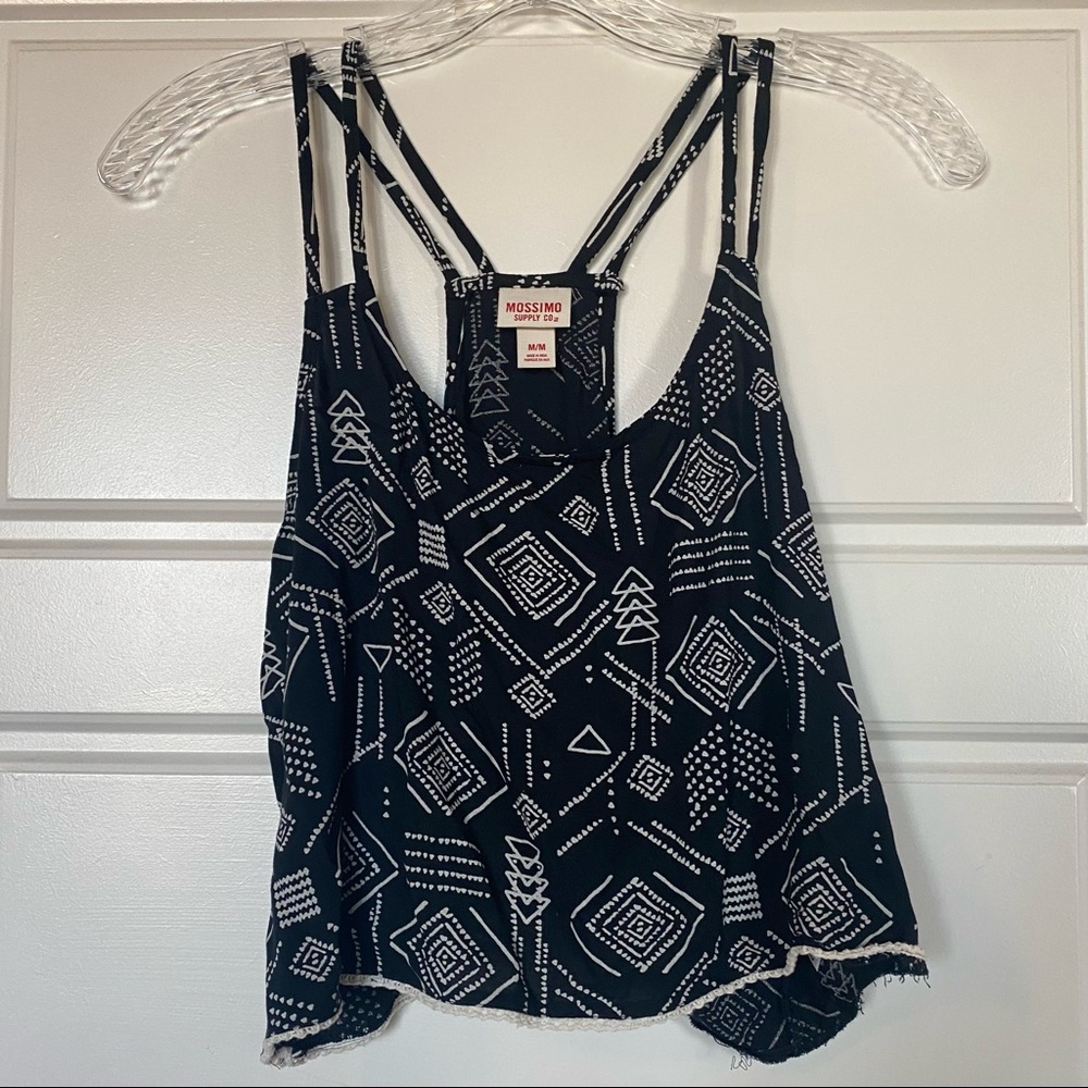 Black Aztec Patterned Crop Tank Spaghetti Strap - Size M - Mossimo Supply Co